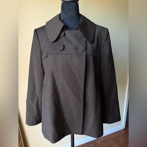 Brown babydoll double breasted peterpan collar wool peacoat size 12 Ellen Tracy